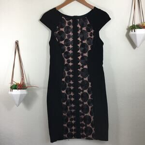 Eva Franco black swirls circles panel sheath dress